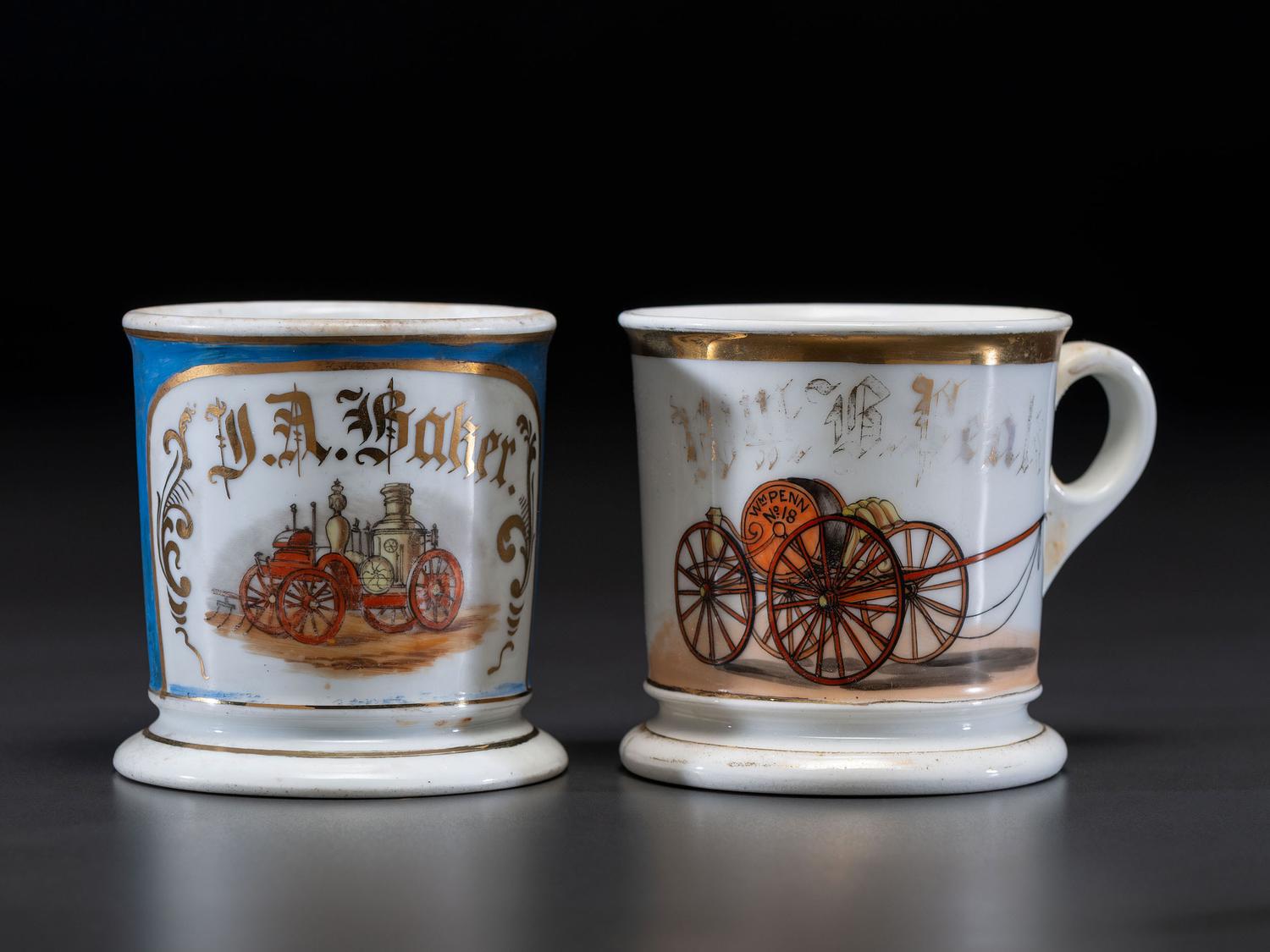 Two Fireman's Porcelain Occupational Shaving Mugs