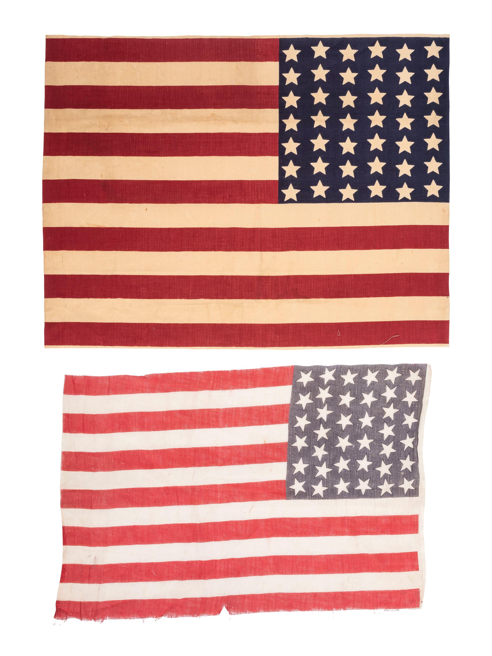 [FLAGS]. A group of 3 American parade flags, incl. 38, 39, and 42-star examples. Ca 1876-1889.