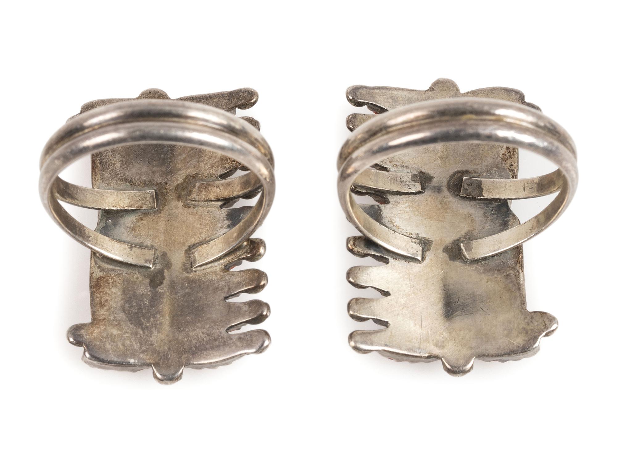 Zuni Sterling Silver and Coral Cluster Earrings AND Rings