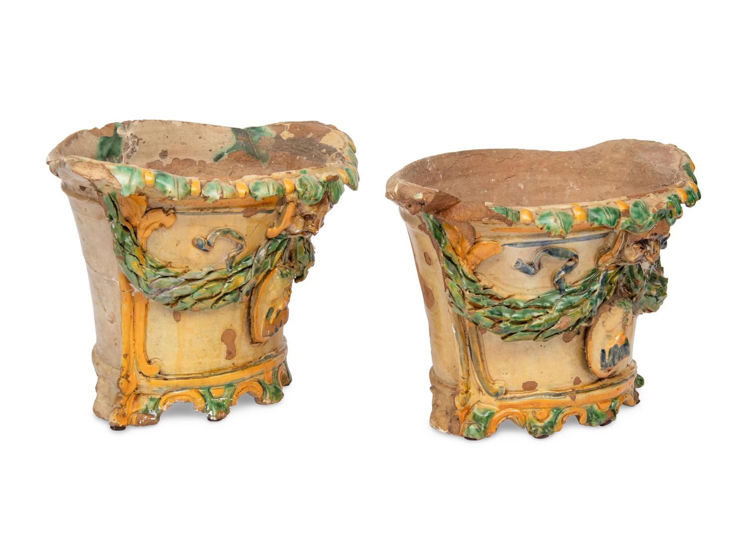 A Pair of Glazed Terracotta Jardinères