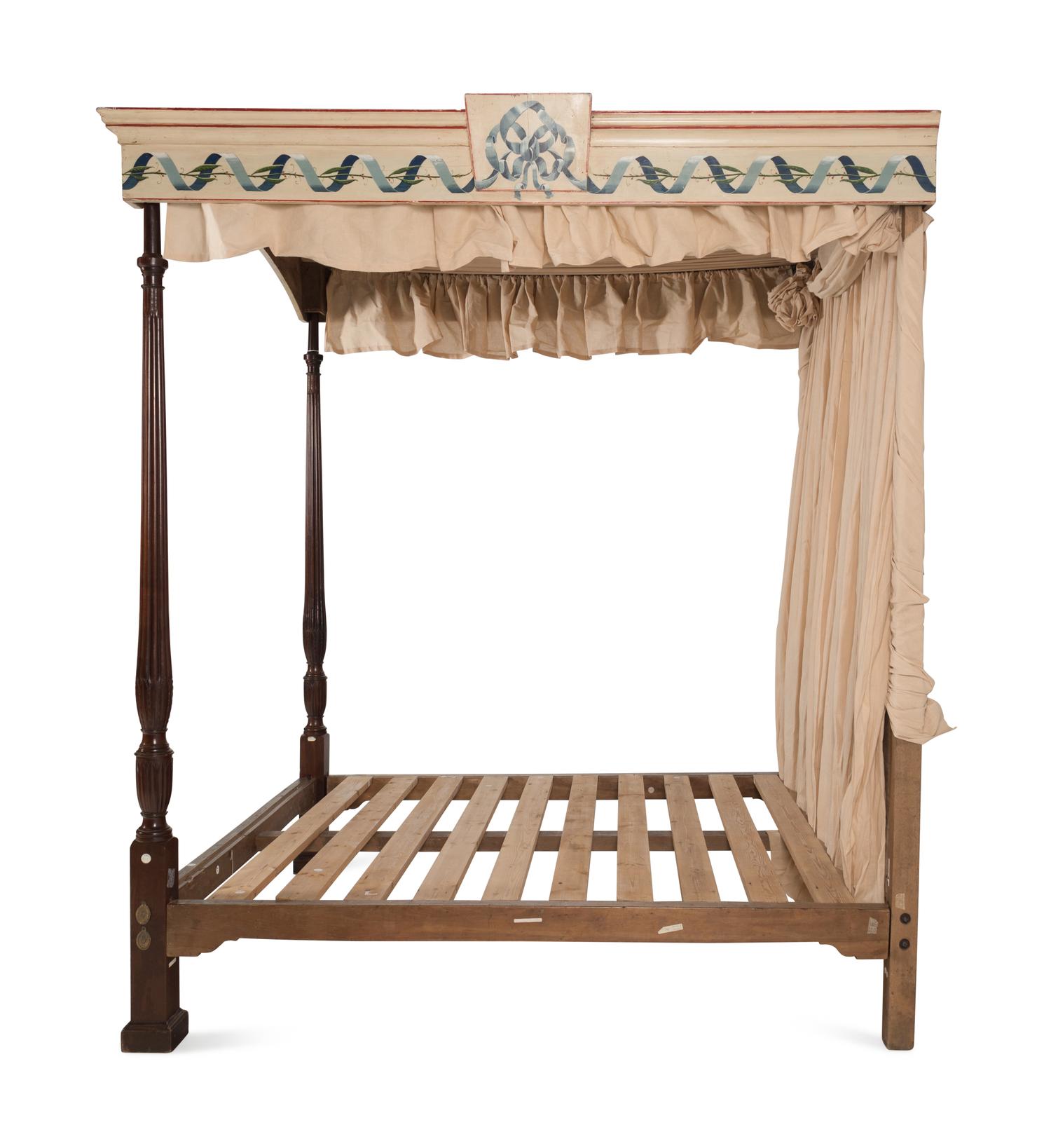 A George III Mahogany and Polychrome Decorated Tester Bed