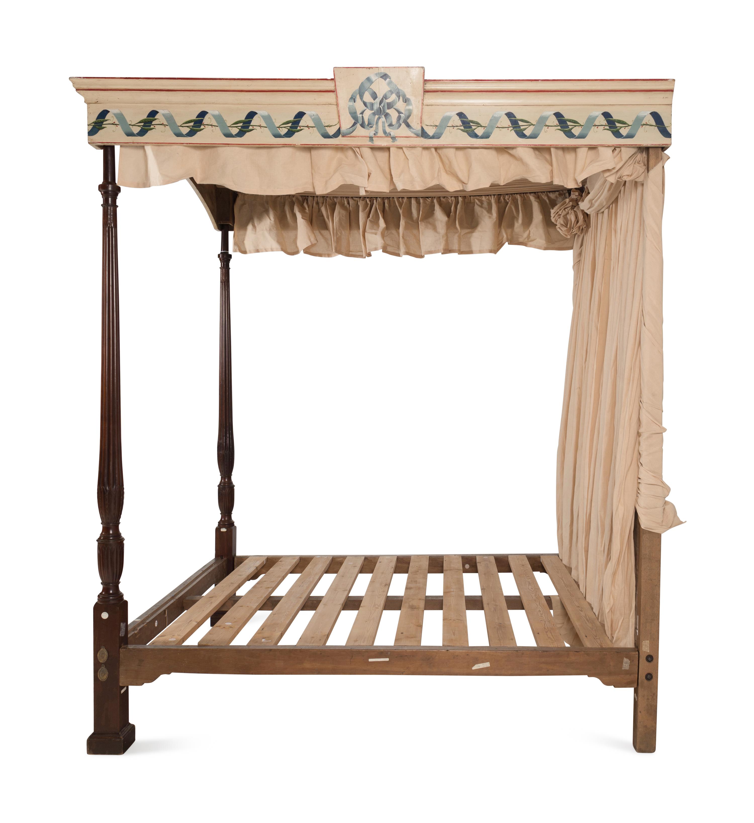 A George III Mahogany and Polychrome Decorated Tester Bed