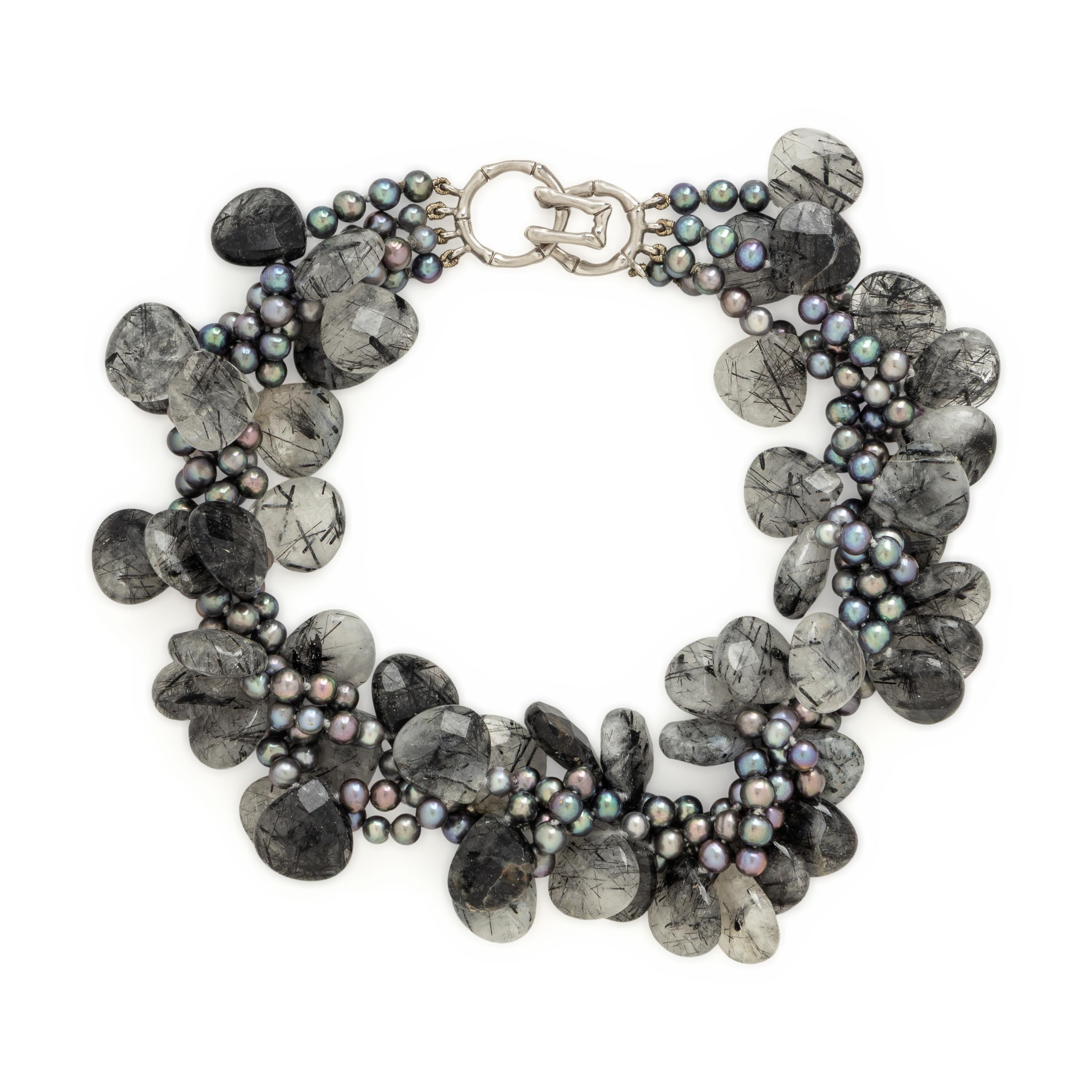 Mish, Grey Cultured Pearl and Tourmalinated Quartz Necklace