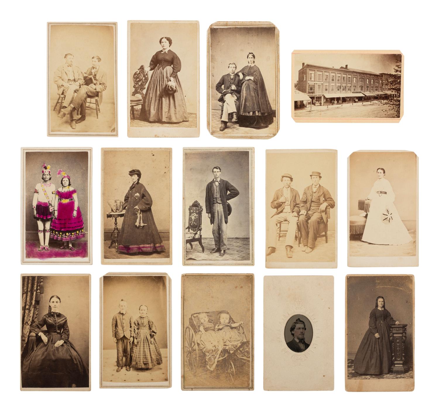 [EARLY PHOTO] 125 CDVs and cabinet cards of varying subjects, incl. military and occupational views
