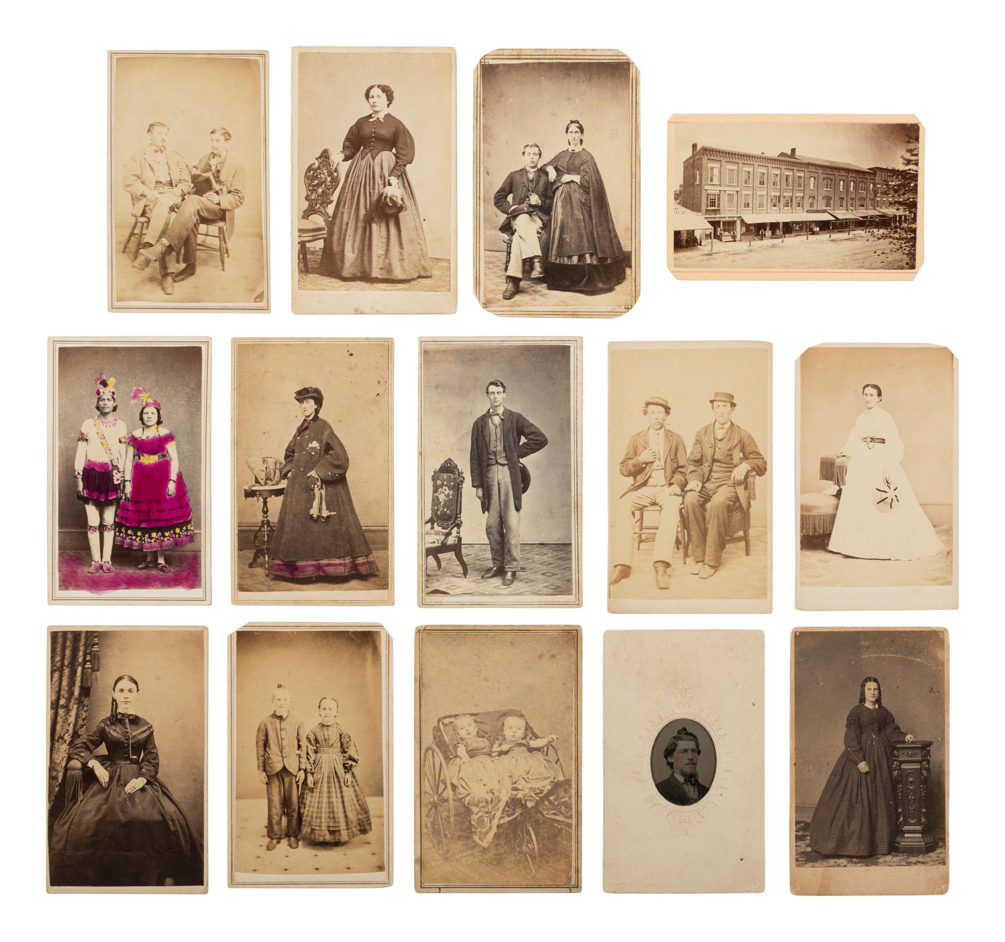 [EARLY PHOTO] 125 CDVs and cabinet cards of varying subjects, incl. military and occupational views
