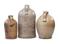 Three Chauncey Tupper Cobalt Decorated Stoneware Jugs