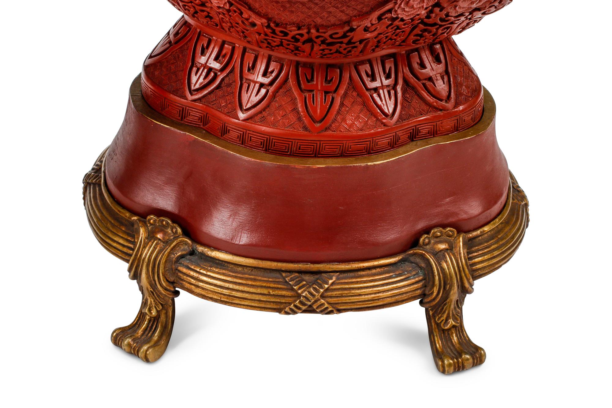 A Pair of Chinese Carved Red Lacquer Vases