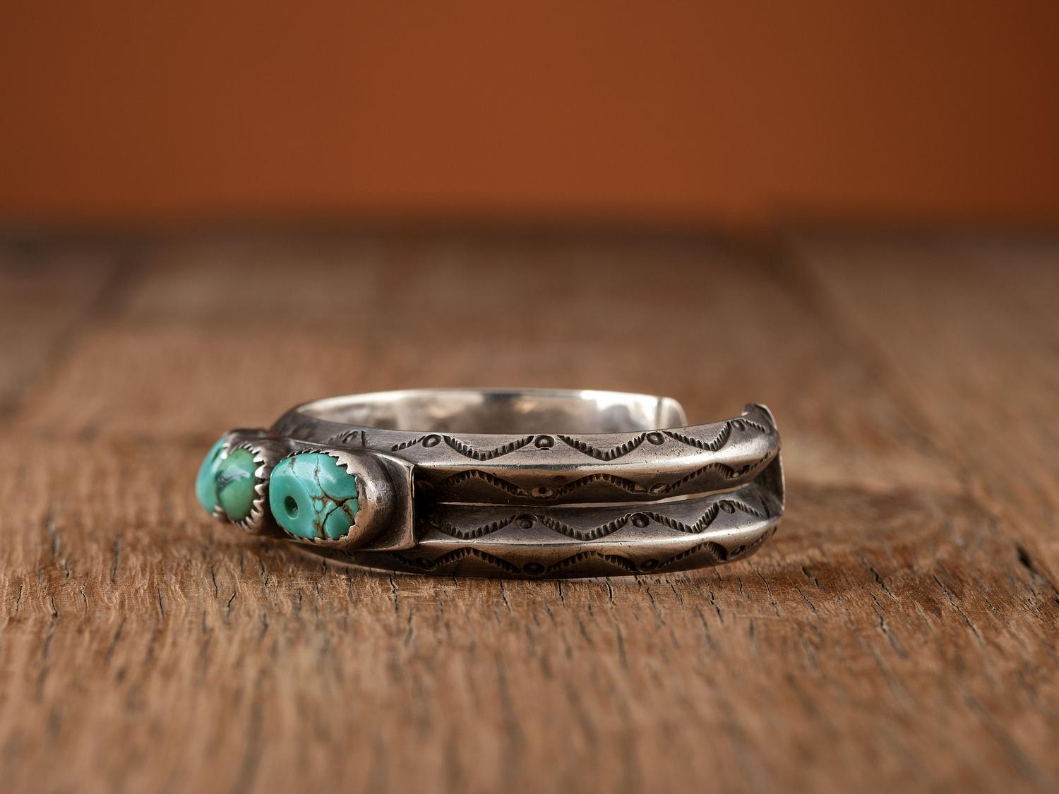 Navajo Ingot and Turquoise Cuff Bracelet