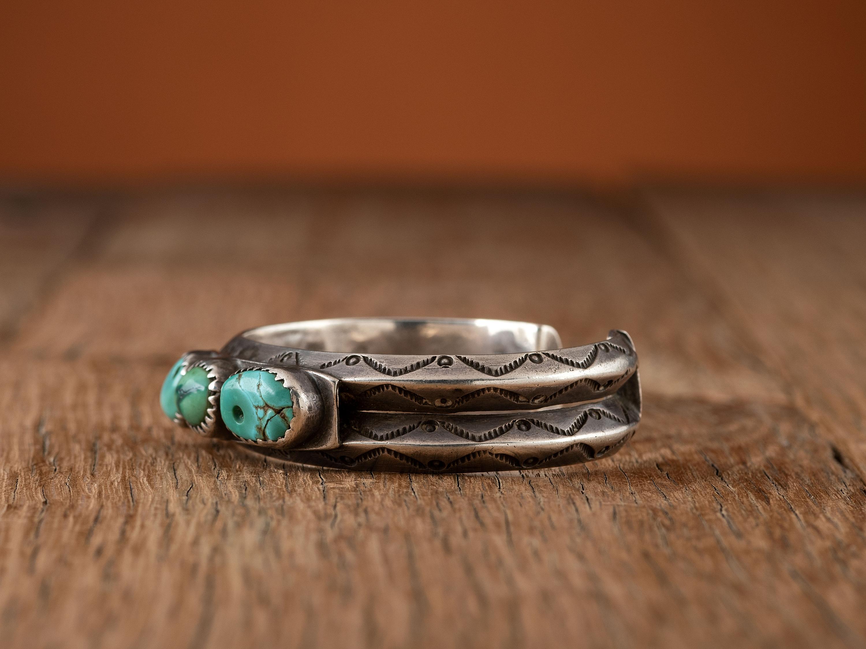 Navajo Ingot and Turquoise Cuff Bracelet