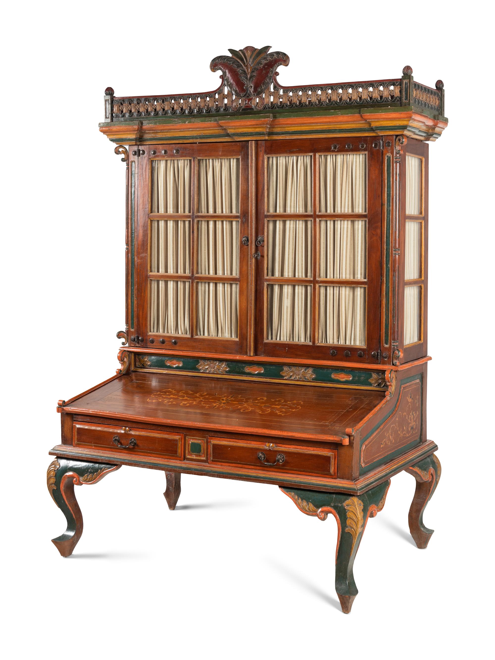 A Continental Painted Bureau Cabinet