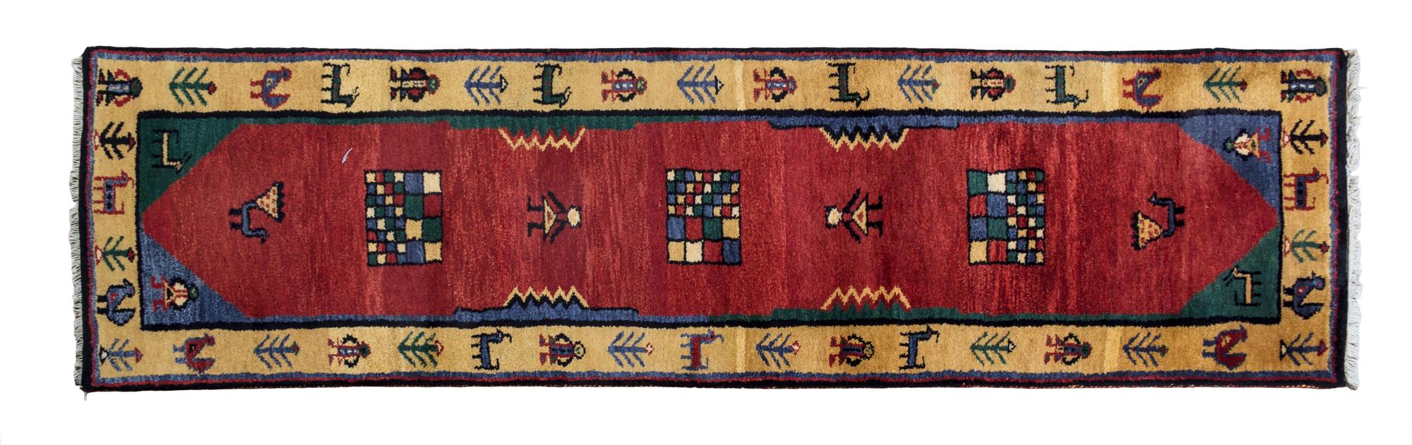 A Persian Gabbeh Wool Runner 2 feet 5 inches x 8 feet 11 inches.
