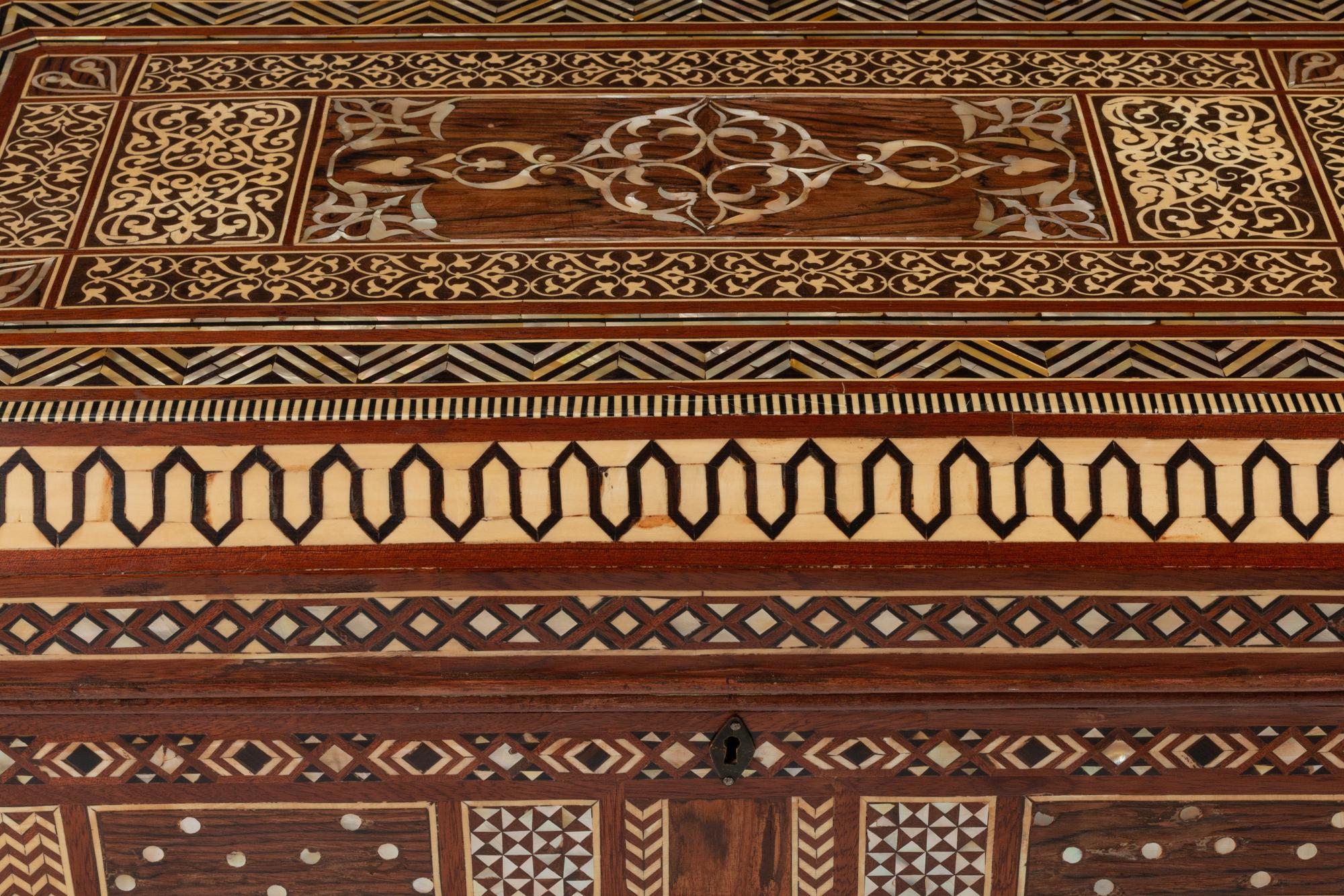 A Moorish Style Bone-Inlaid Hardwood Coffer