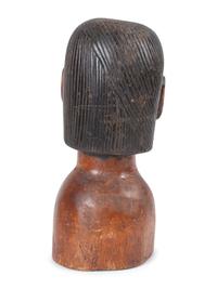 A Carved and Painted Wood Bust of a Mustachioed Man