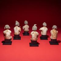 Six Chinese Painted Pottery Figures of Female Musicians, Tang Dynasty Style — 唐式陶加彩樂伎俑一組六件