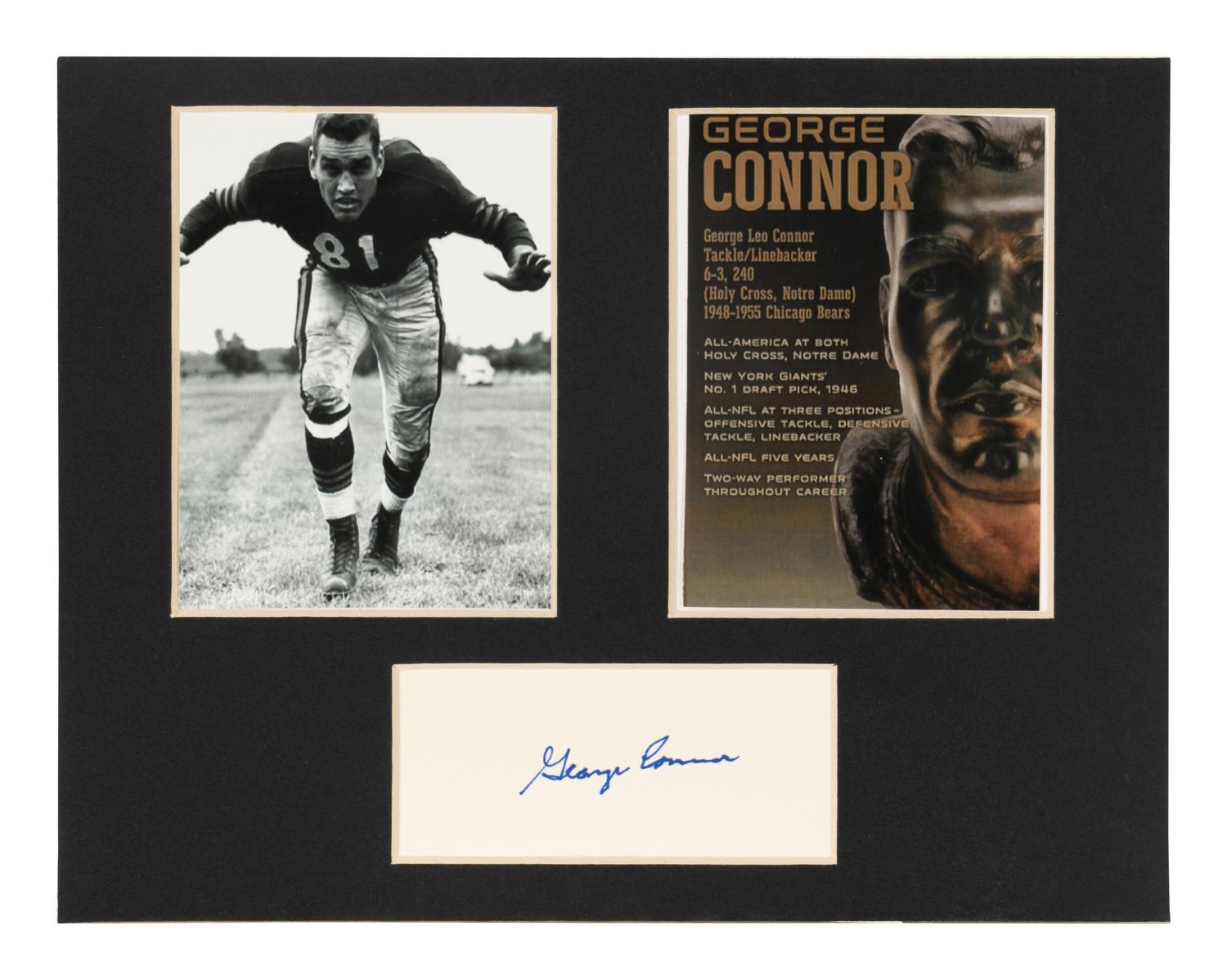 Collection Two of Personal Items from Chicago Bears and Notre Dame Legend George Connor Including Soldier Field Hall of Fame Banner and Autographs
