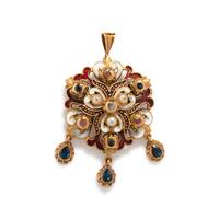 ANTIQUE, DIAMOND, PEARL, GEMSTONE AND ENAMEL PENDANT/BROOCH