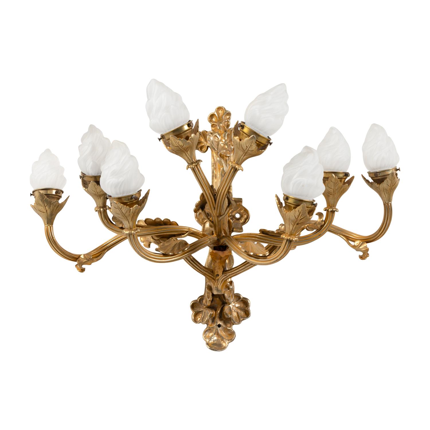 A Pair of French Gilt Bronze Eight-Light Sconces