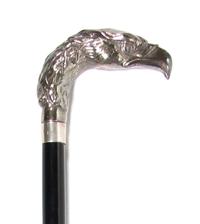 A Sterling Silver Cane Handle, Height overall 36 3/4 x width of handle 4 1/8 inches.