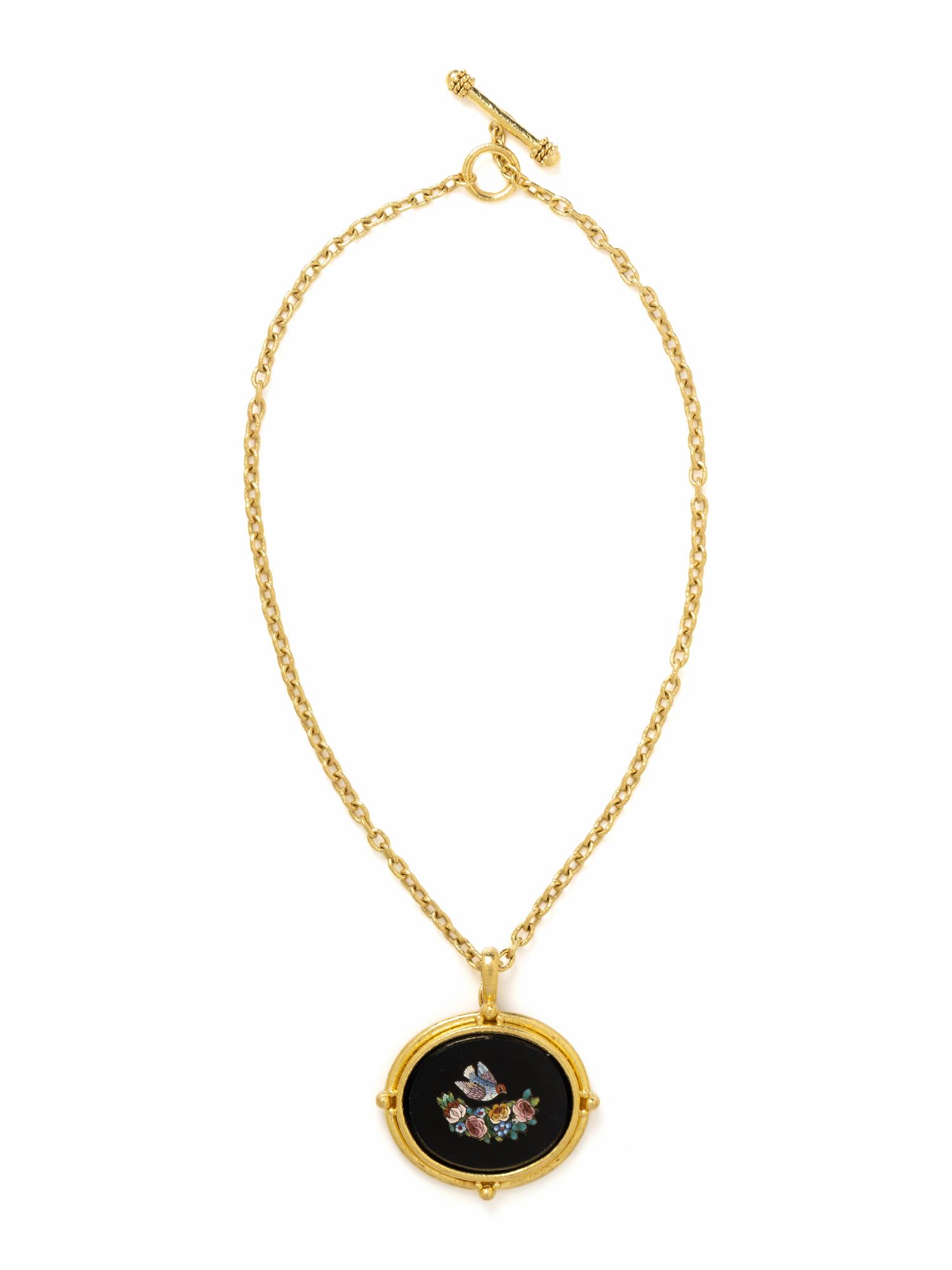 ELIZABETH LOCKE, MICROMOSAIC, ONYX, AND YELLOW GOLD PENDANT NECKLACE