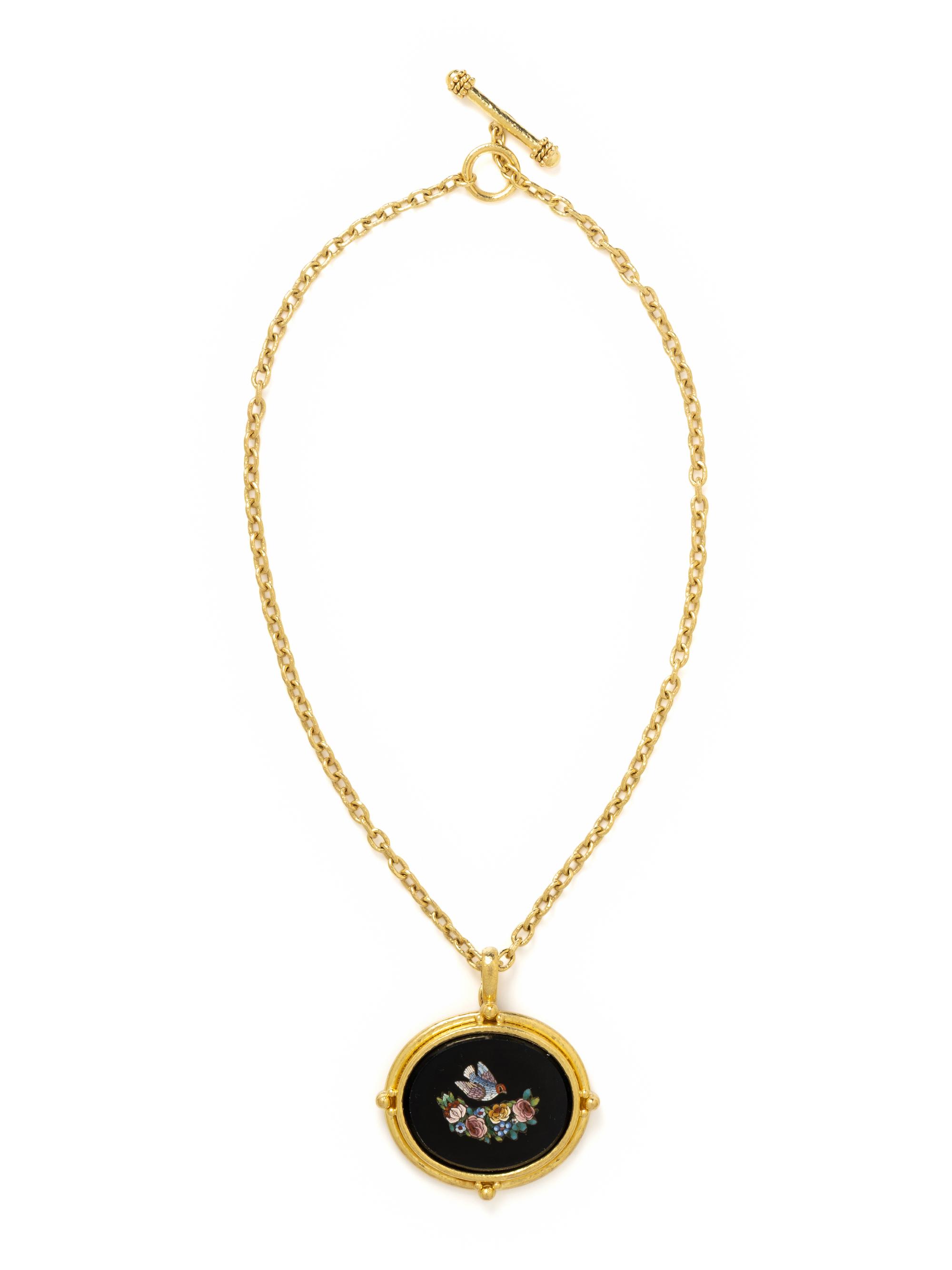 ELIZABETH LOCKE, MICROMOSAIC, ONYX, AND YELLOW GOLD PENDANT NECKLACE