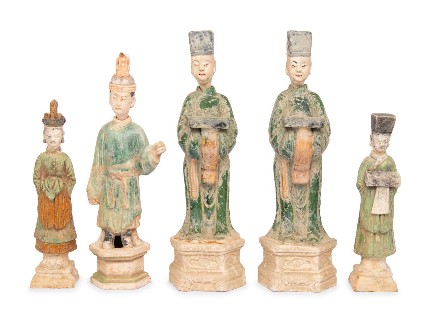 Five Chinese Sancai Glazed Attendants