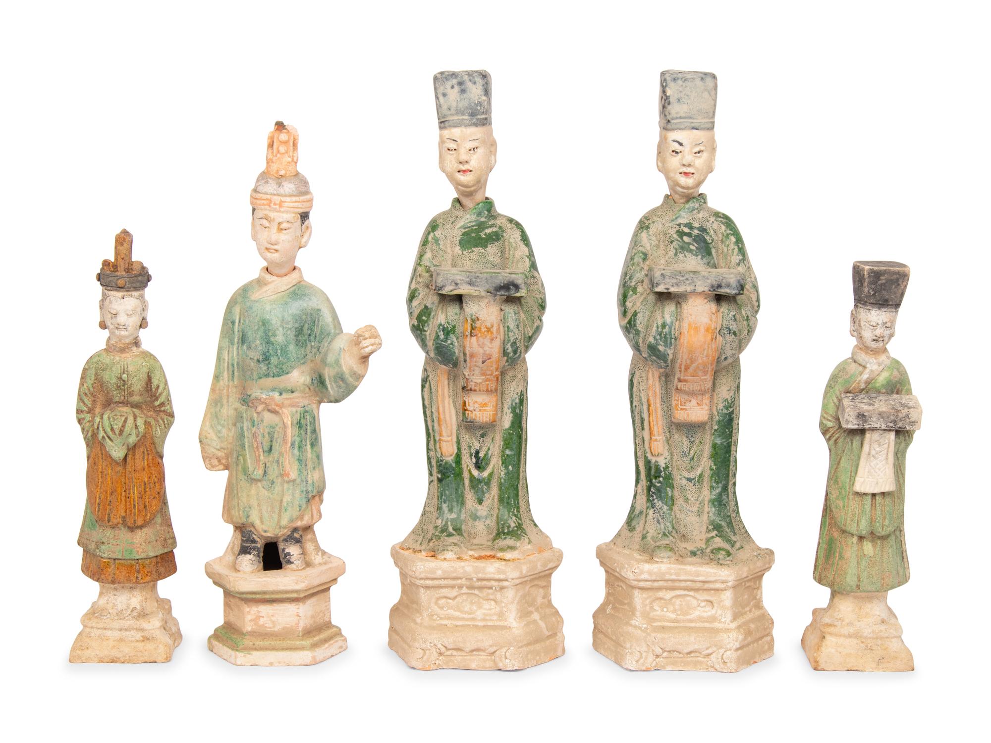 Five Chinese Sancai Glazed Attendants