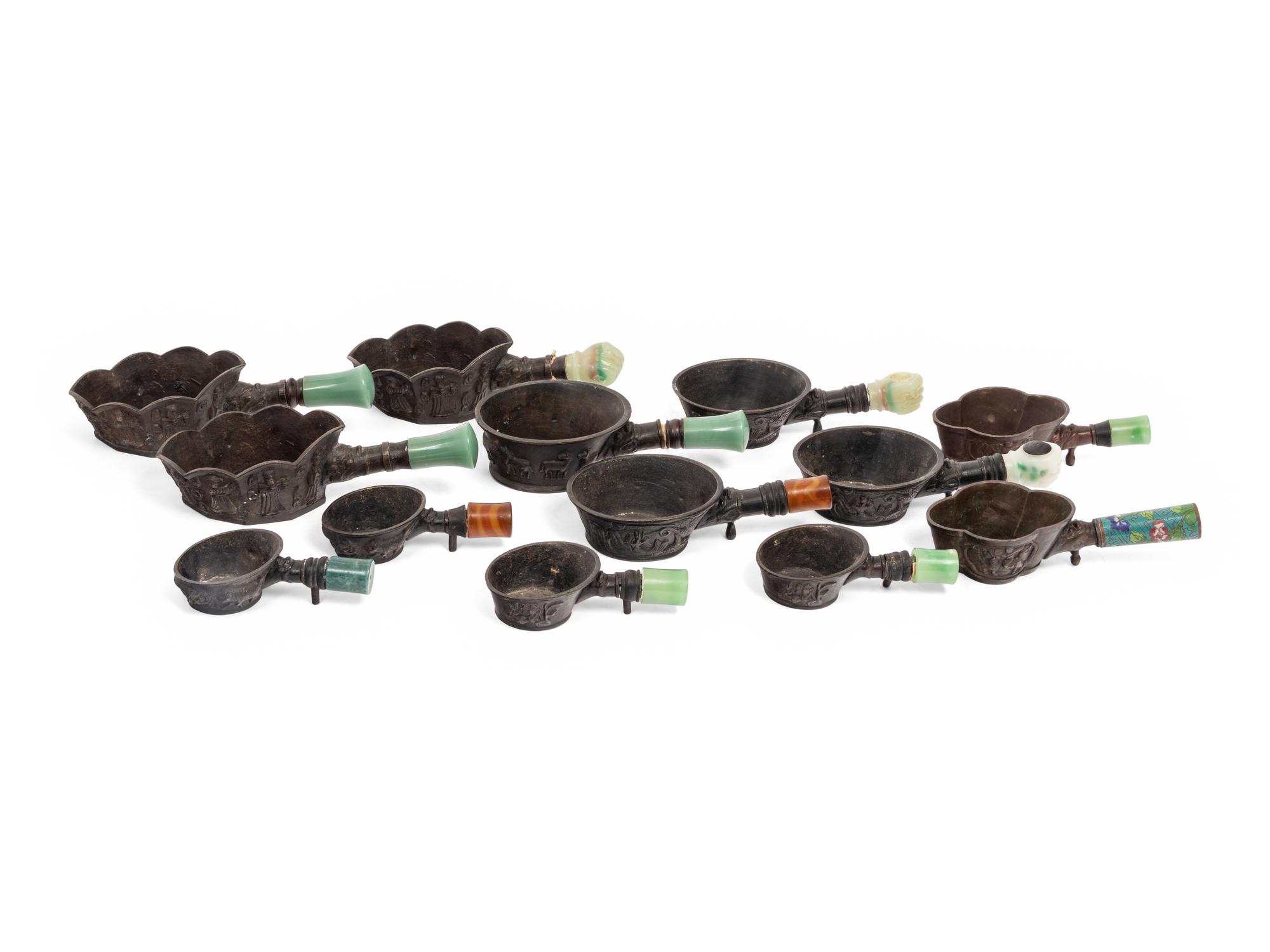 14 Chinese Hardstone Mounted Metal Irons