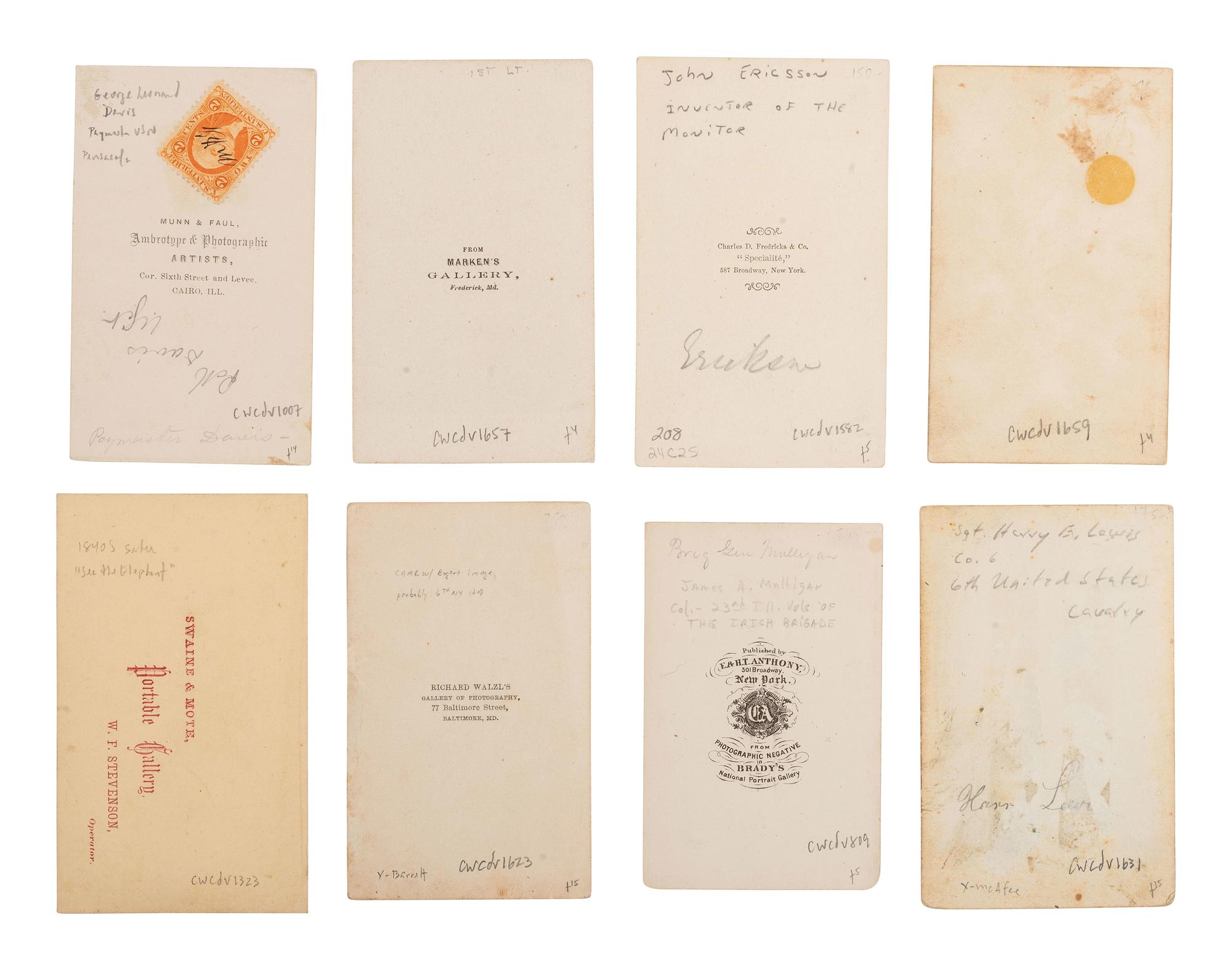 [CIVIL WAR]. 19 CDVs, incl. Civil War officers & designer of the USS Monitor John Ericsson.