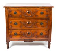 A French Provincial Carved Fruitwood Chest of Drawers Height 37 x width 41 x depth 23 inches. — 19TH CENTURY