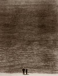 A pair of photographs ( Tower with Tree , 1922 (printed 1980); Two Men by the Sea , 1921 (printed 1980))