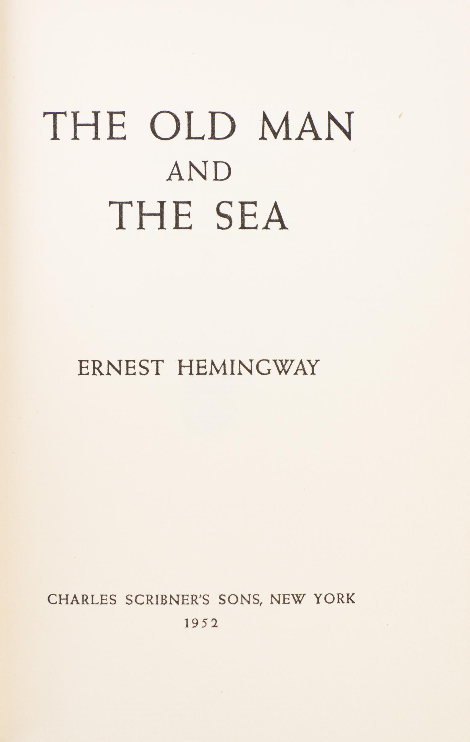 HEMINGWAY, ERNEST. The Old Man and the Sea. New York, 1952. First edition, first issue jacket.