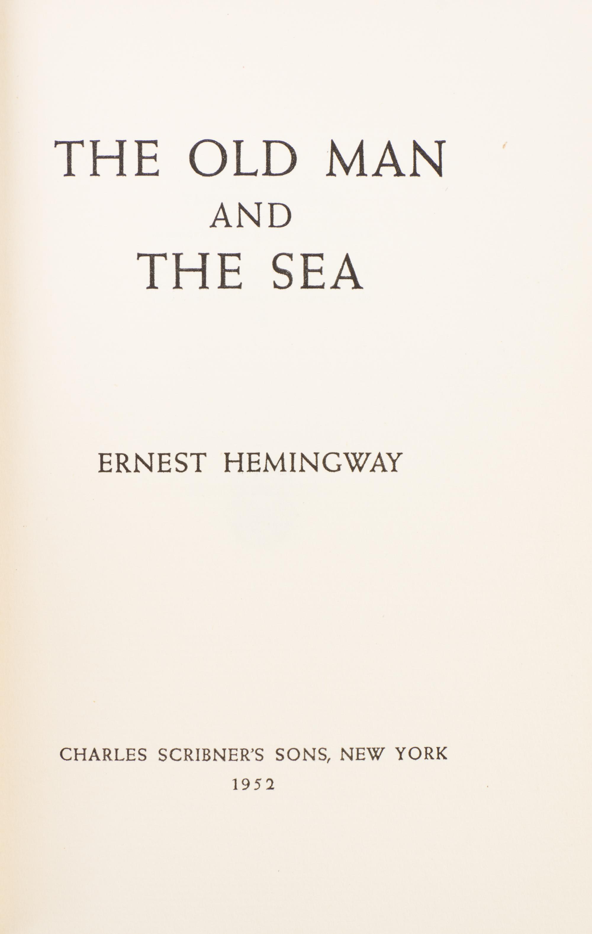 HEMINGWAY, ERNEST. The Old Man and the Sea. New York, 1952. First edition, first issue jacket.
