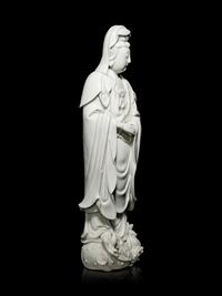 A Large Blanc-de-Chine Porcelain Figure of Guanyin