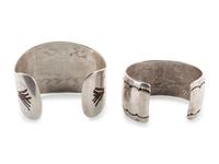 Navajo Silver Cuff Bracelets with Turquoise and Coral Chip Inlay
