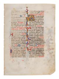 SANO DI PIETRO (Siena, 1405-1481) Two leaves from a Missal, including three historiated initials of St. Nicholas, St. Lucy, and St. Thomas, in Latin, illuminated manuscript on parchment [Italy, Siena, c. 1460-1470]