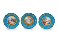 Three Sèvres Style 'Jeweled' Porcelain Cabinet Plates