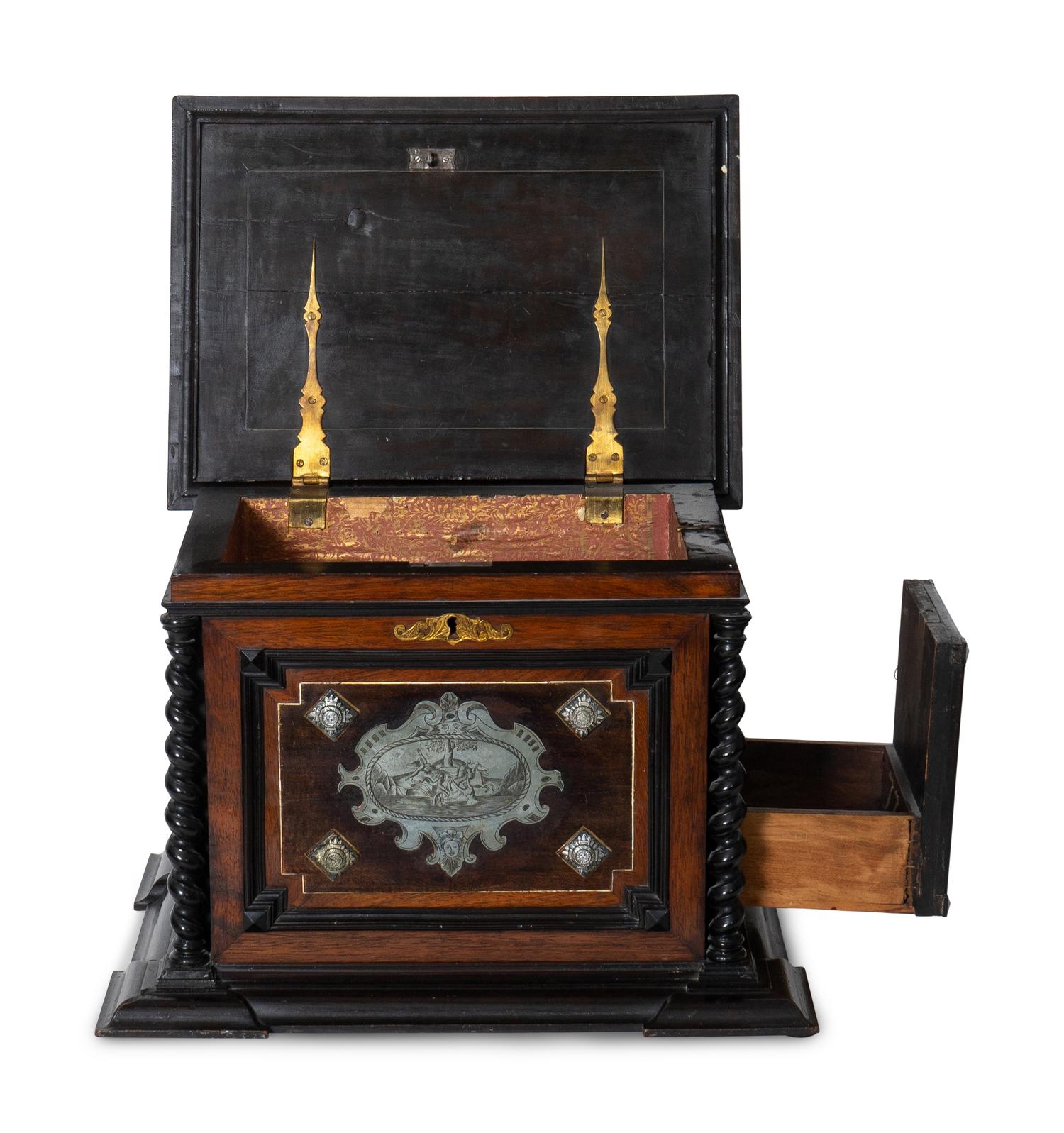 An Italian Walnut, Silvered-Metal-Mounted and Lapis Lazuli Inlaid Coffer in the Manner of Pietro Piffetti