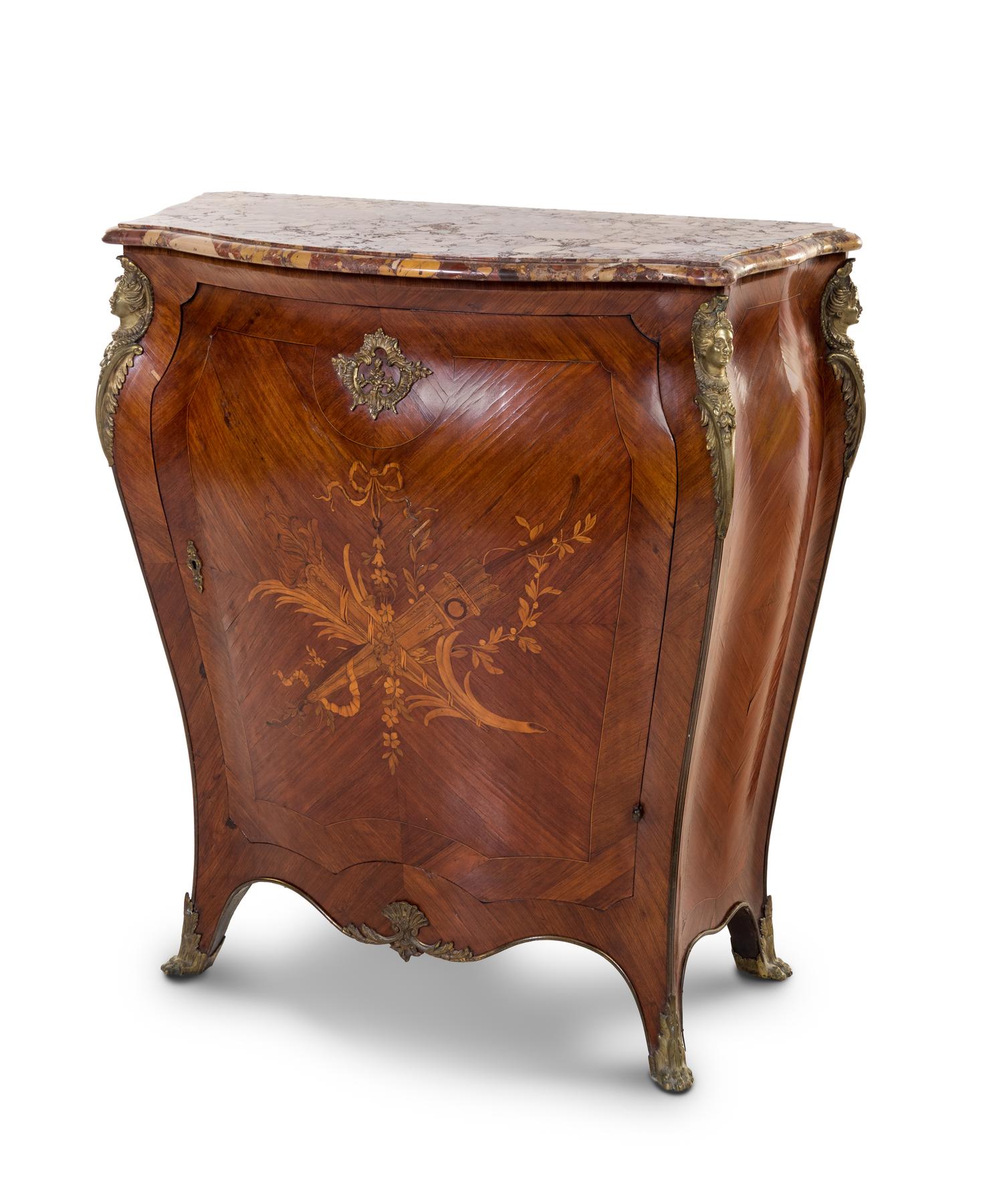 A Louis XV Style Gilt Bronze Mounted Marquetry Cabinet