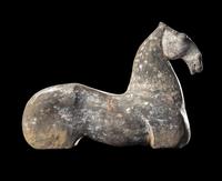A Chinese Grey Pottery Figure of a Recumbent Horse