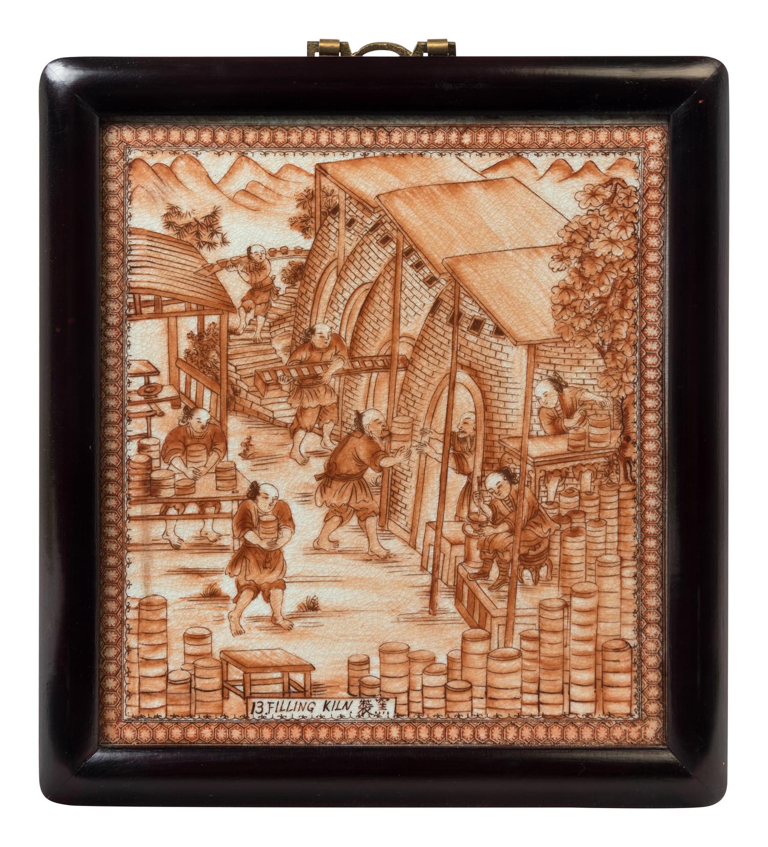 A Set of Chinese Export Porcelain Plaques Portraying Porcelain Production