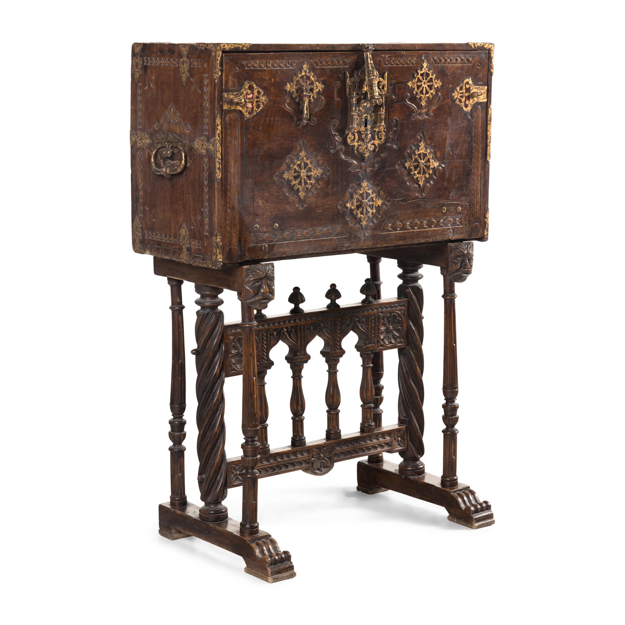 A Spanish Parcel-Gilt Walnut Vargueño