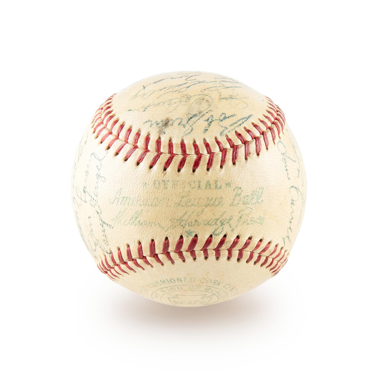 A 1955 New York Yankees Team Signed Autograph Baseball Including Mickey Mantle (Beckett Authentication Services) - 30 Signatures