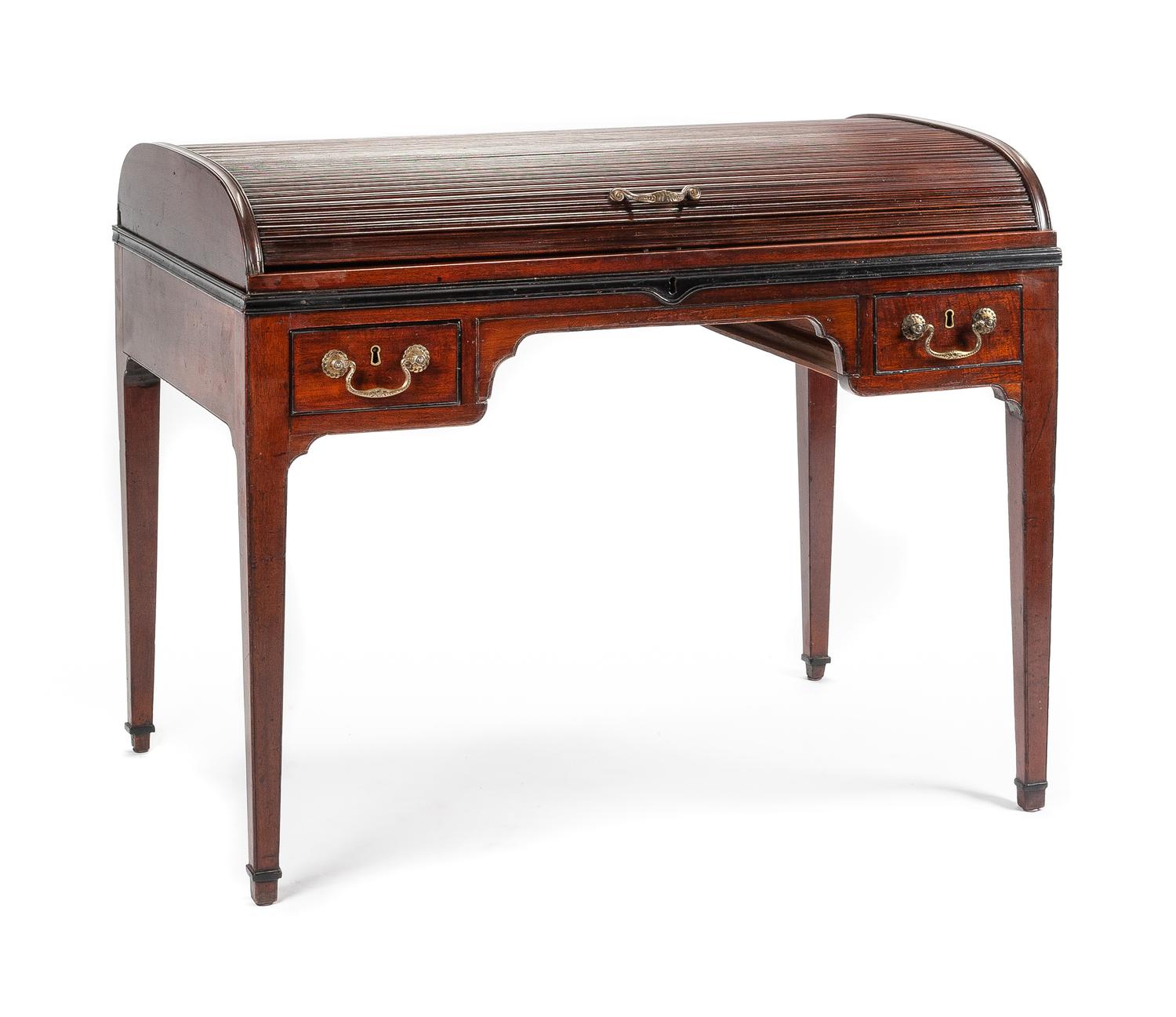 A George III Mahogany Tambour-Top Drafting Table Height 33 1/2 x width 44 x depth 28 inches. — CIRCA 1800
