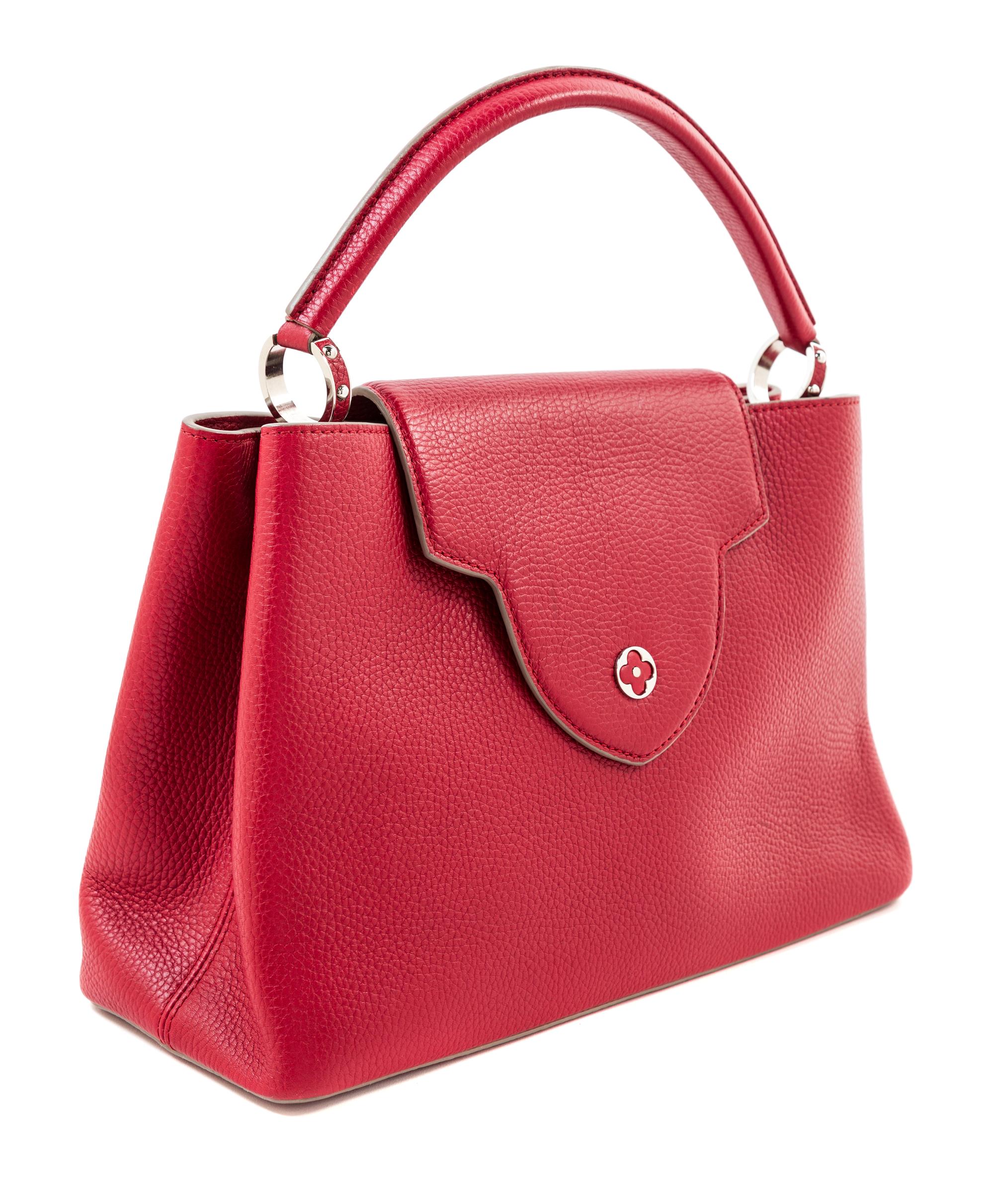 Louis Vuitton Red Taurillon Capucines MM Handbag, 14" x 9" x 5.5"; Handle drop: 5".
