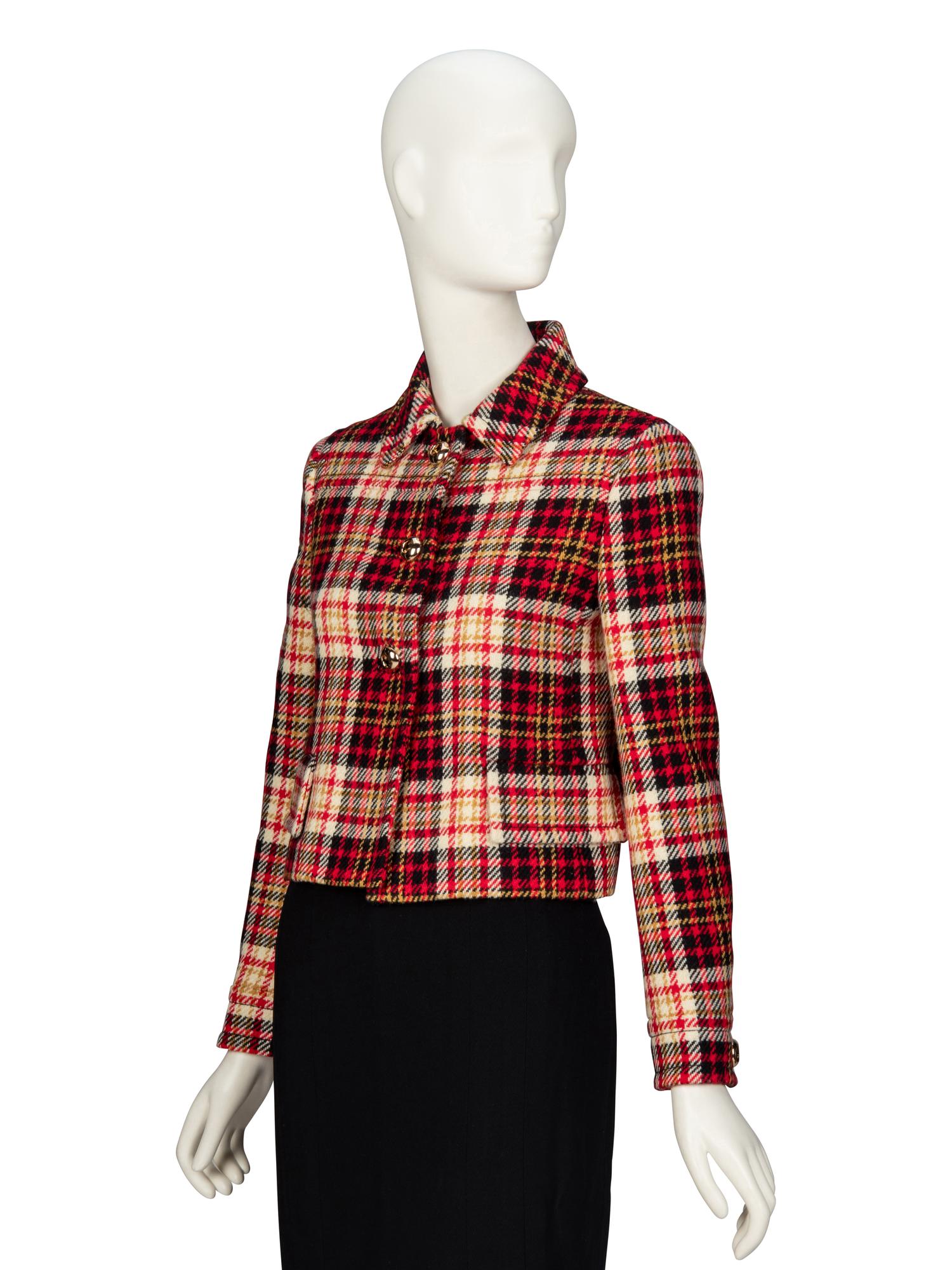 PRADA, PLAID TWEED CROP JACKET