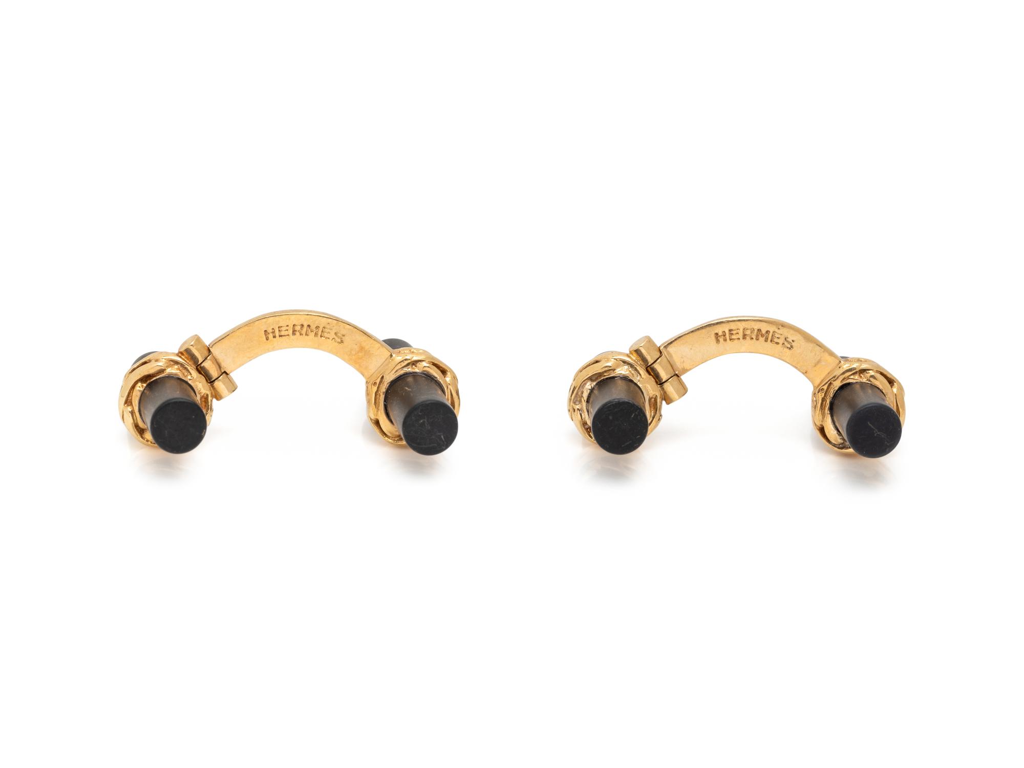 HERMÈS, YELLOW GOLD AND ONYX CUFFLINKS