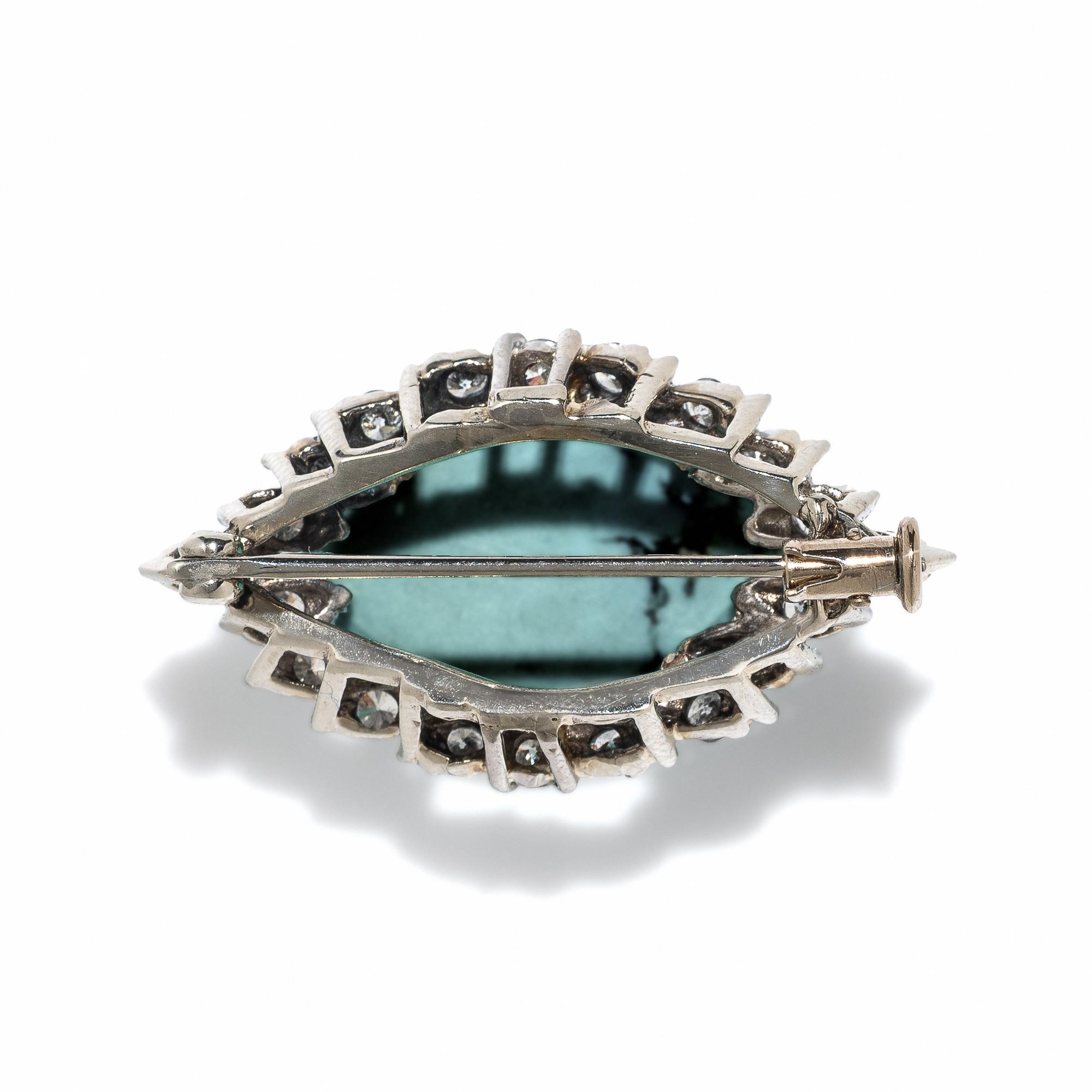 TURQUOISE AND DIAMOND BROOCH