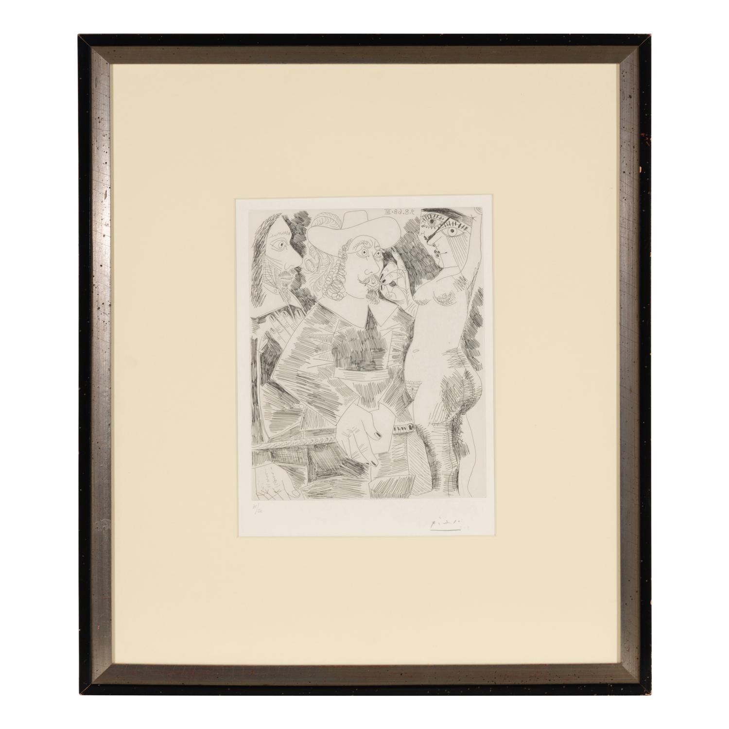 Pablo Picasso (Spanish, 1881-1973) — Jeune femme tirant la moustache d'un gentilhomme en train de tortiller son jonc (from Séries 347 ), 1968