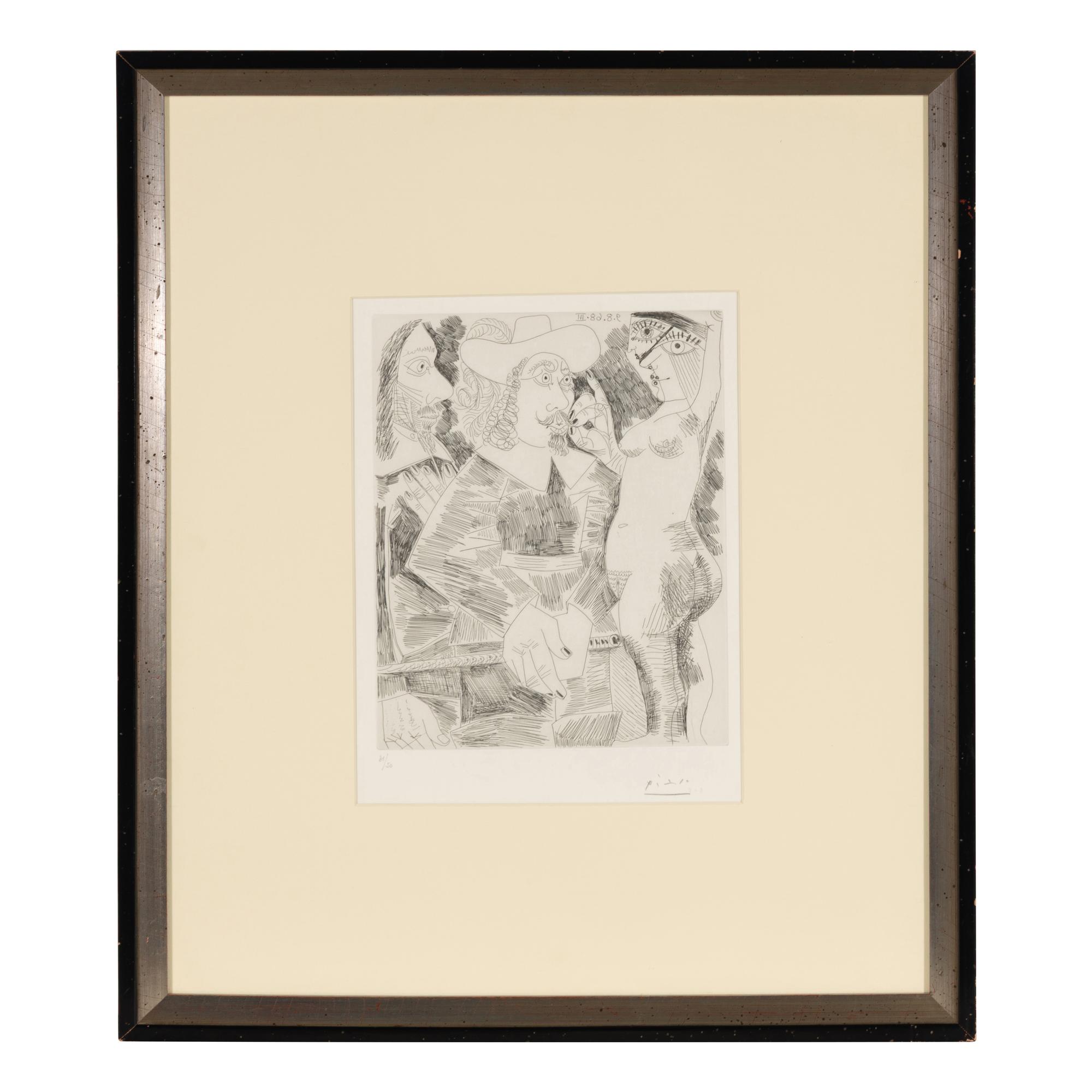 Pablo Picasso (Spanish, 1881-1973) — Jeune femme tirant la moustache d'un gentilhomme en train de tortiller son jonc (from Séries 347 ), 1968