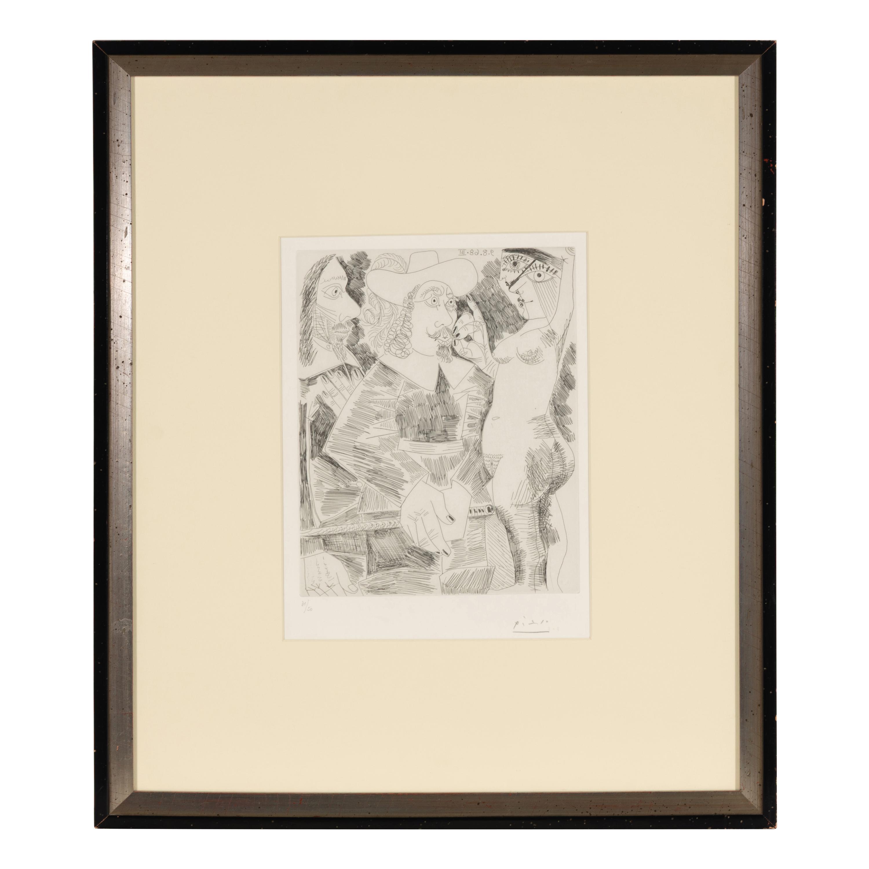 Pablo Picasso (Spanish, 1881-1973) — Jeune femme tirant la moustache d'un gentilhomme en train de tortiller son jonc (from Séries 347 ), 1968